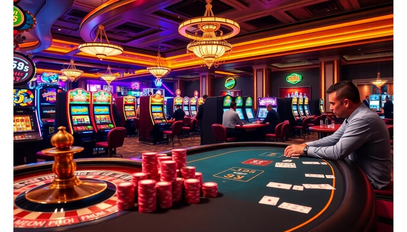 Experience the excitement of 555 win at a vibrant casino with lively table games and slot machines.