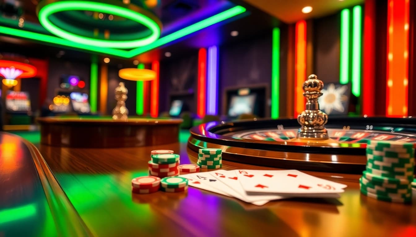 Live-action casinospielen with roulette and vibrant casino atmosphere.
