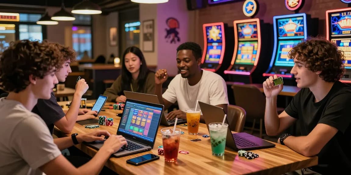 Players enjoying the excitement of credit card casinos at https://dea.org.uk, sharing experiences in a stylish café.