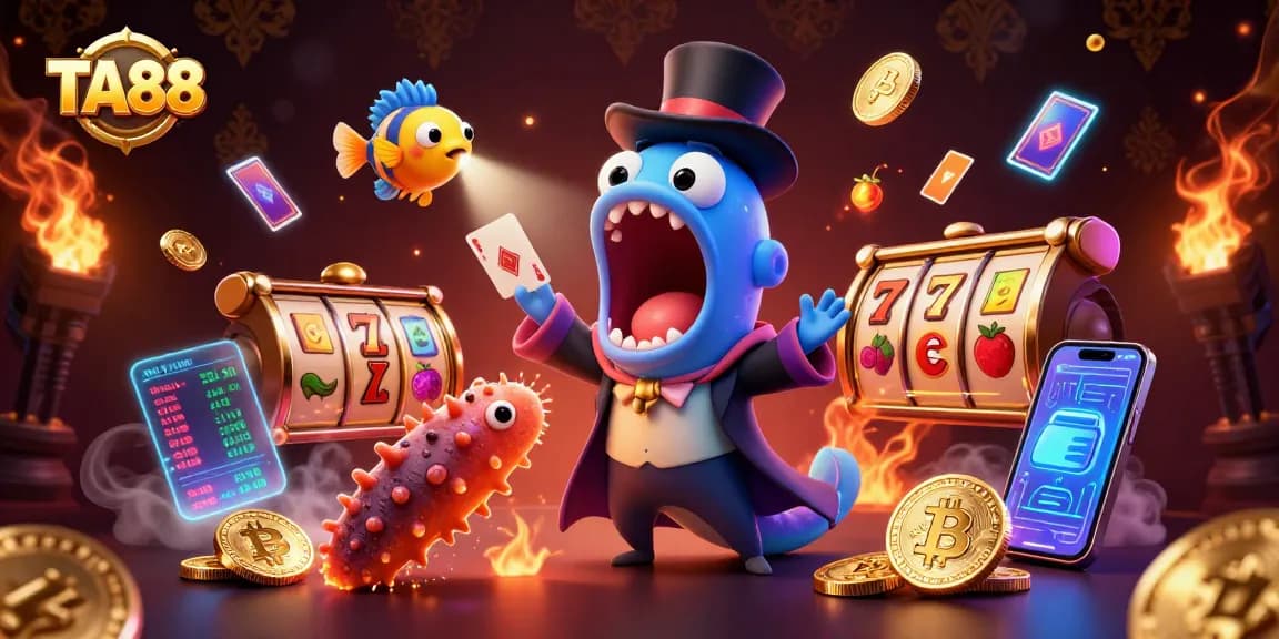 Showcase TA88's vibrant casino magic with a deep-sea theme featuring unique characters and gaming elements.