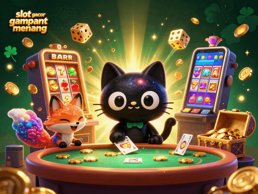 Play slot gacor gampang menang with a black hole cat and cosmic casino in this vibrant 3D illustration.