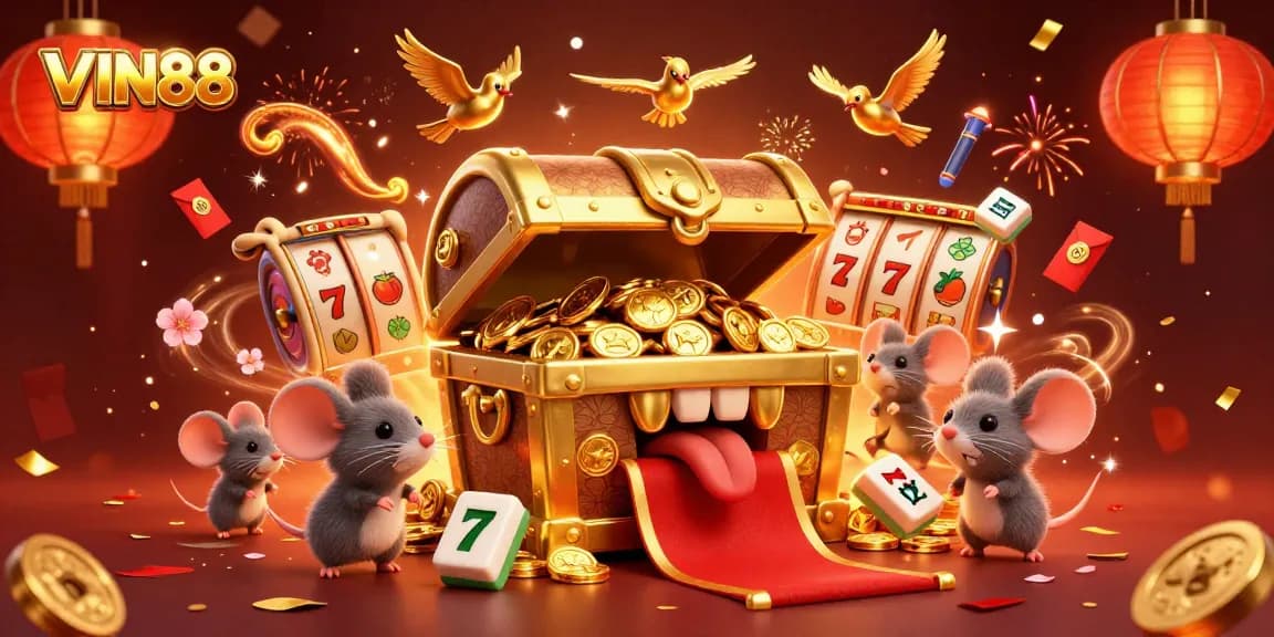 Engage with the vibrant world of VIN88 and explore thrilling slot games framed within a rich 3D illustration.