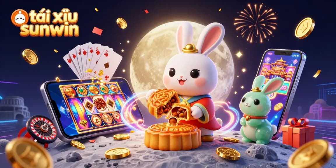 Tài xỉu sunwin showcases a vibrant lunar scene with festive elements and rich casino imagery.