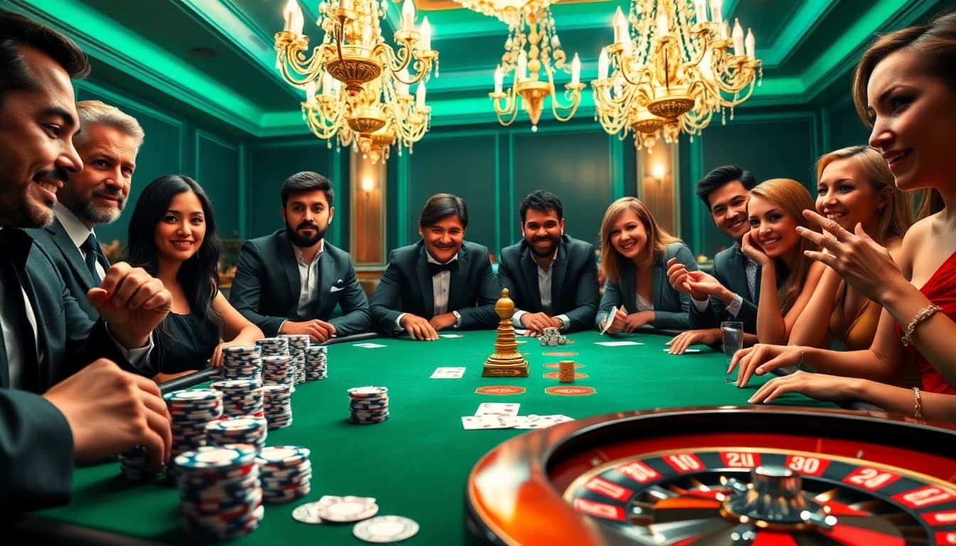 Engaging casino atmosphere at https://1haywin.us.com/ showcasing poker excitement with vibrant chips and cards.