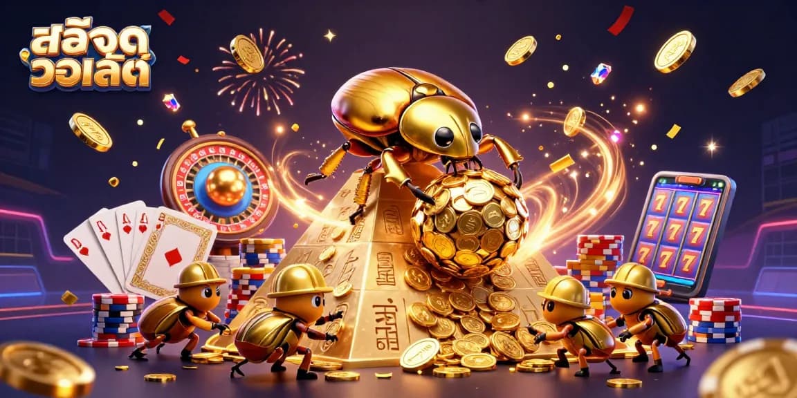 Engage in winning with สล็อตวอเลท as a golden beetle rolls in a thrilling casino scene filled with excitement.