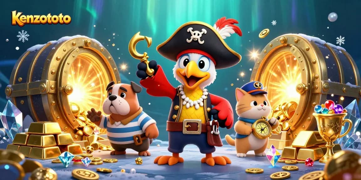 Spin to win big with kenzototo's vibrant pirate scene full of treasures and gems.