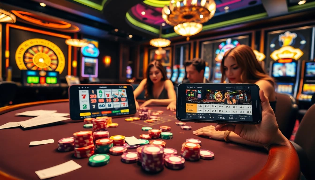 Exciting game at bl555.link with poker chips, cards, and roulette wheel in a luxurious casino.