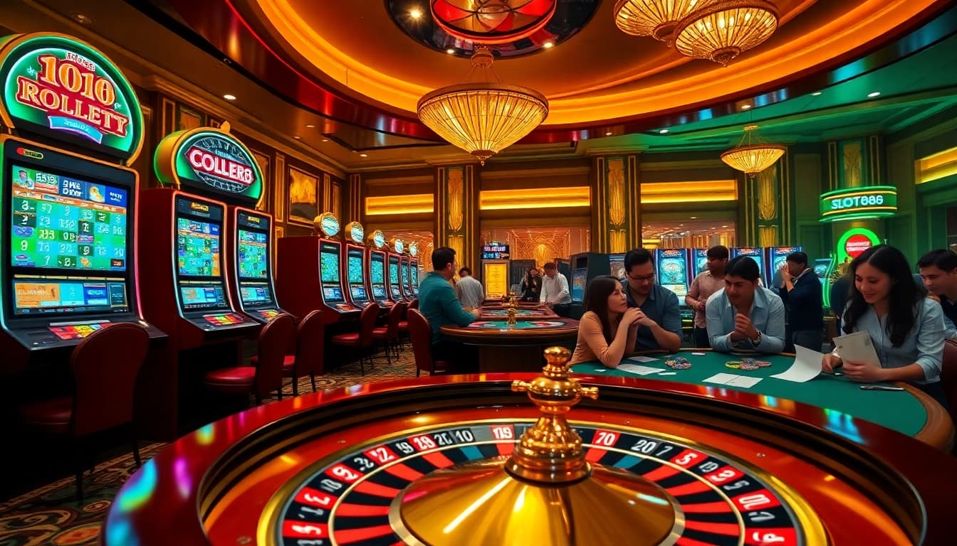 Engage in thrilling gameplay with vibrant slot88 machines at a luxury casino.