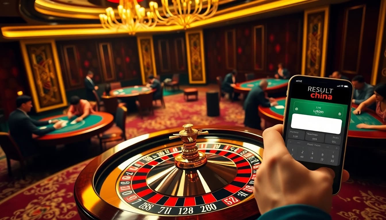 Betting on results in China at a vibrant casino, featuring roulette and poker games.