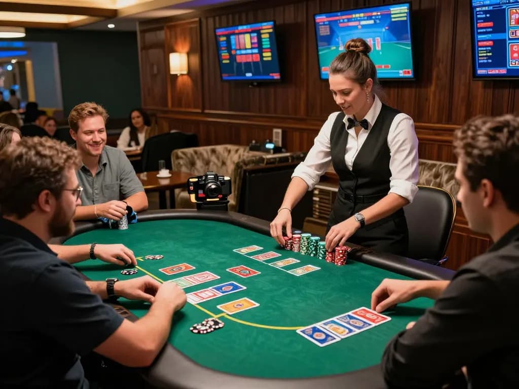 Exciting live casino gaming at bong99 with players and dealer in action.