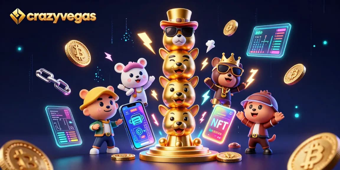 Join the excitement at crazyvegas with vibrant 3D casino elements and crypto-themed decorations for gamers.