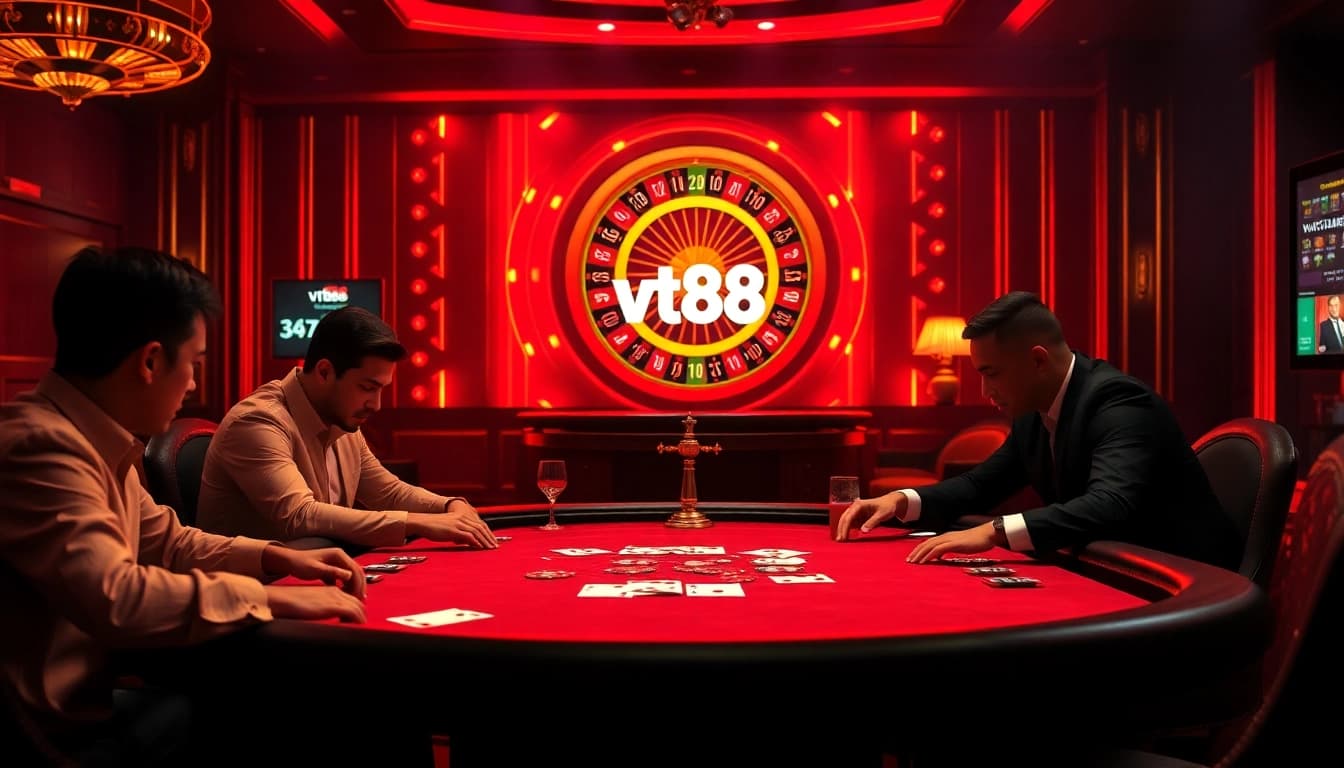Experience premium gambling at vt88's online poker table with sleek chips and cards.