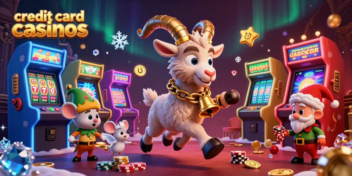 Engage with exciting credit card casinos featuring festive characters in a vibrant gaming scene.