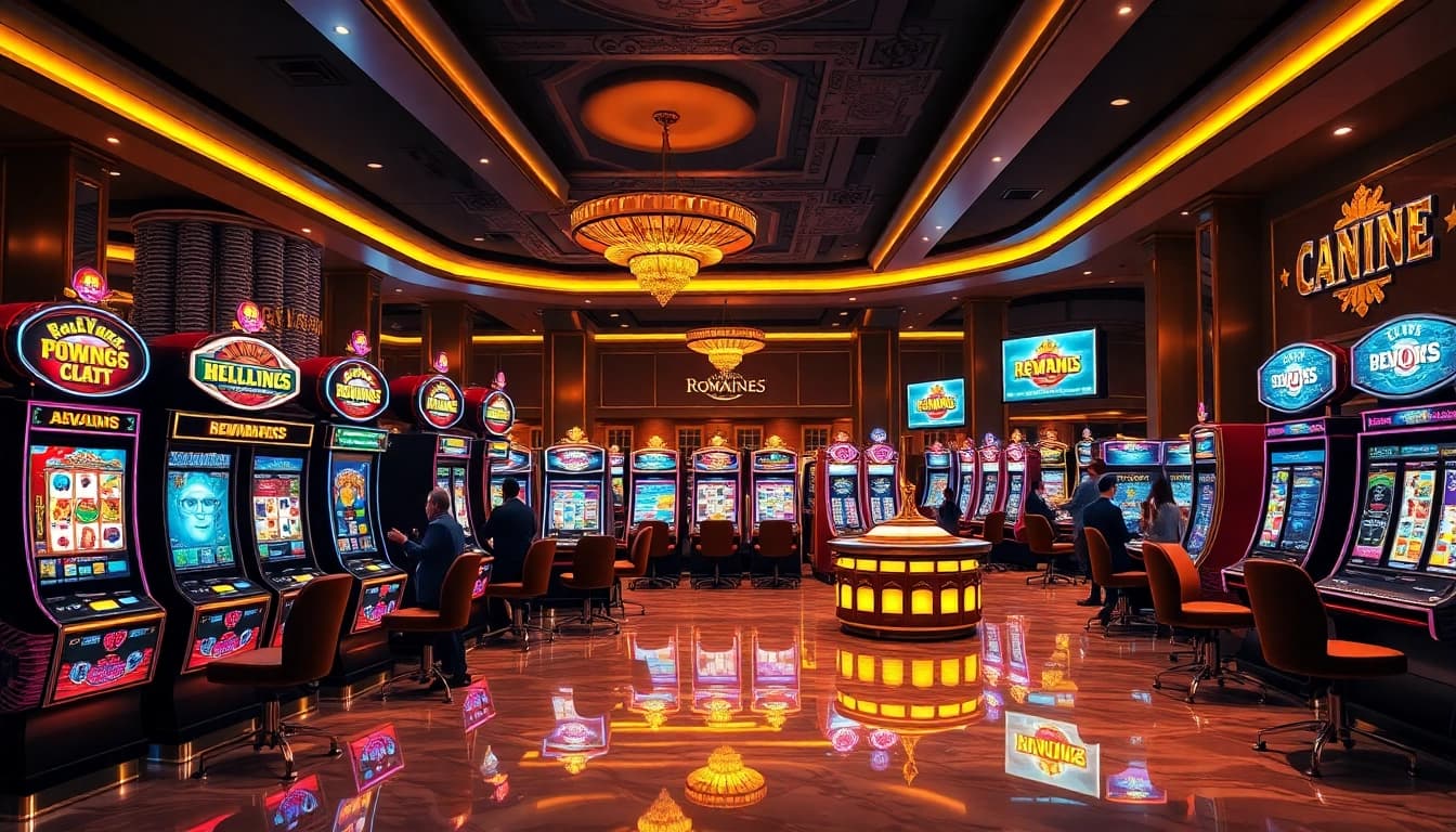 Experience the excitement of slot online terpercaya with vibrant slot machines and classic casino elements.