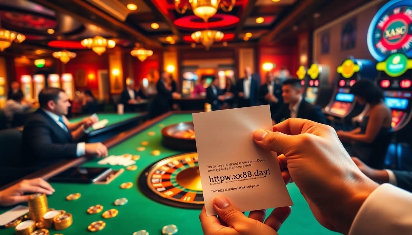 Players engaging in thrilling casino games at https://xx88.day/, surrounded by a luxurious ambiance.
