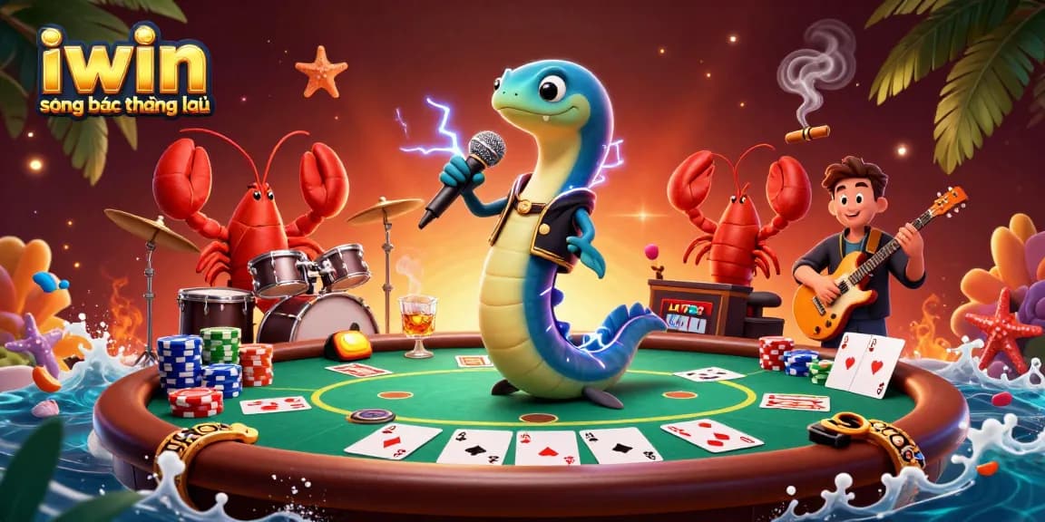 Experience the vibrant world of iwin sòng bạc thượng lưu with an electric eel DJ at a dynamic underwater casino scene.