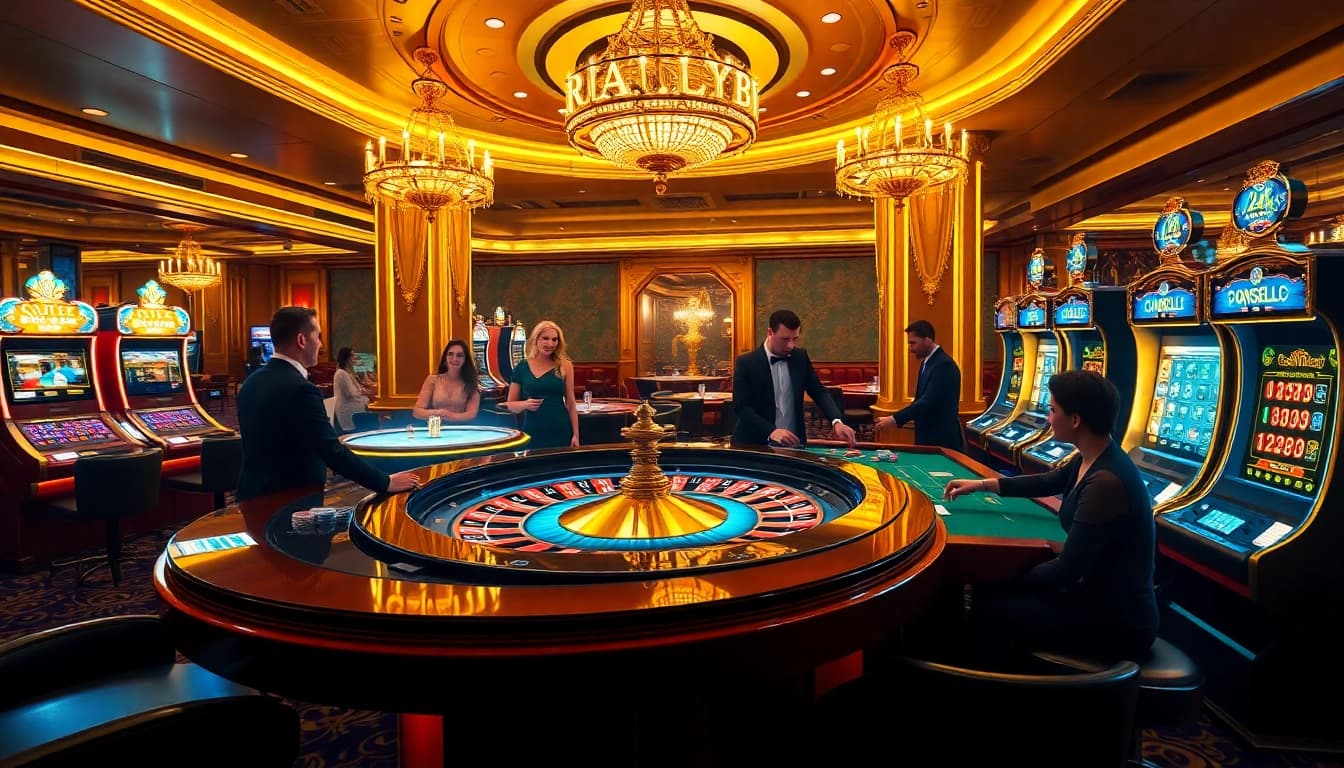 Players enjoying a thrilling experience at the 24k club casino, surrounded by luxurious decor and vibrant gaming.