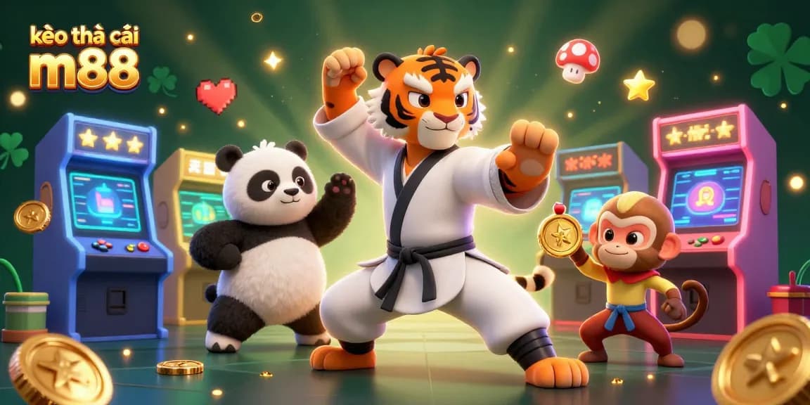 Tham gia kèo nhà cái m88 trong cảnh sắc sống động này, nơi có một bậc thầy kung fu và những nhân vật vui tươi giữa những yếu tố chơi game kiểu arcade.