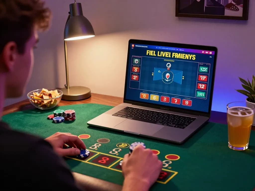Player engaged in online blackjack at Hi88, showcasing an interactive gaming experience in a cozy setting
