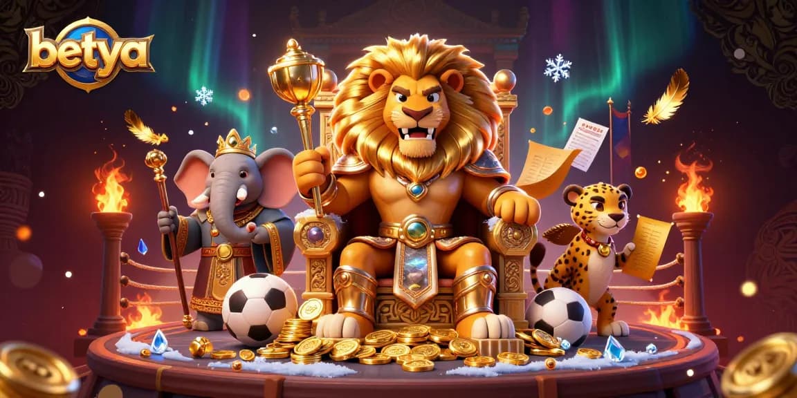 Engage in sports betting excitement at betya with a fierce lion king and dynamic theme elements.