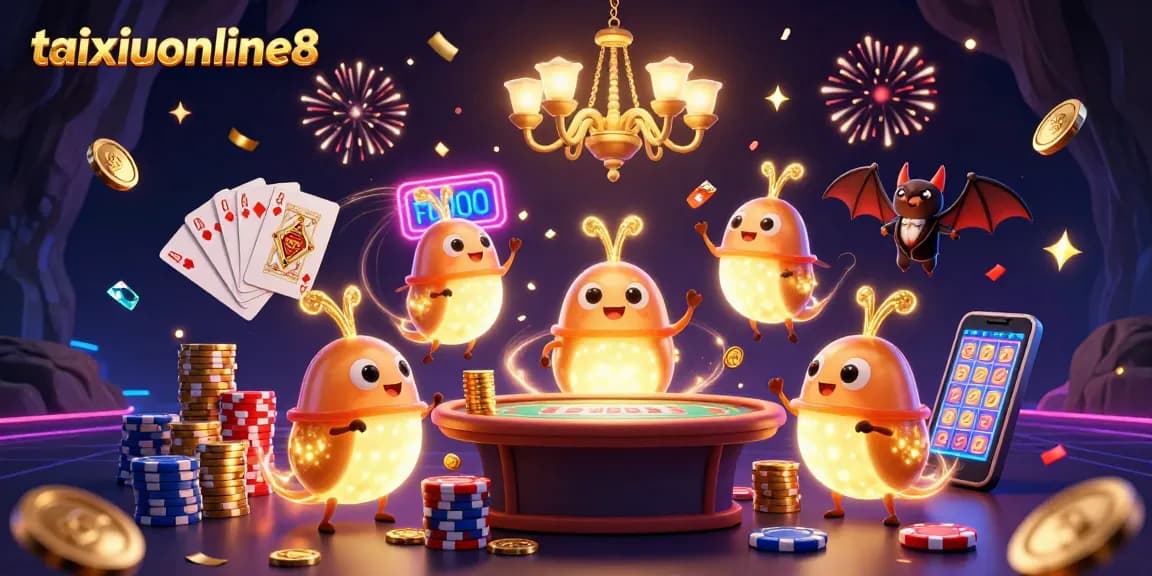 Experience thrilling gameplay at taixiuonline8 with a vibrant 3D casino illustration capturing the excitement of card games and sparkling rewards.