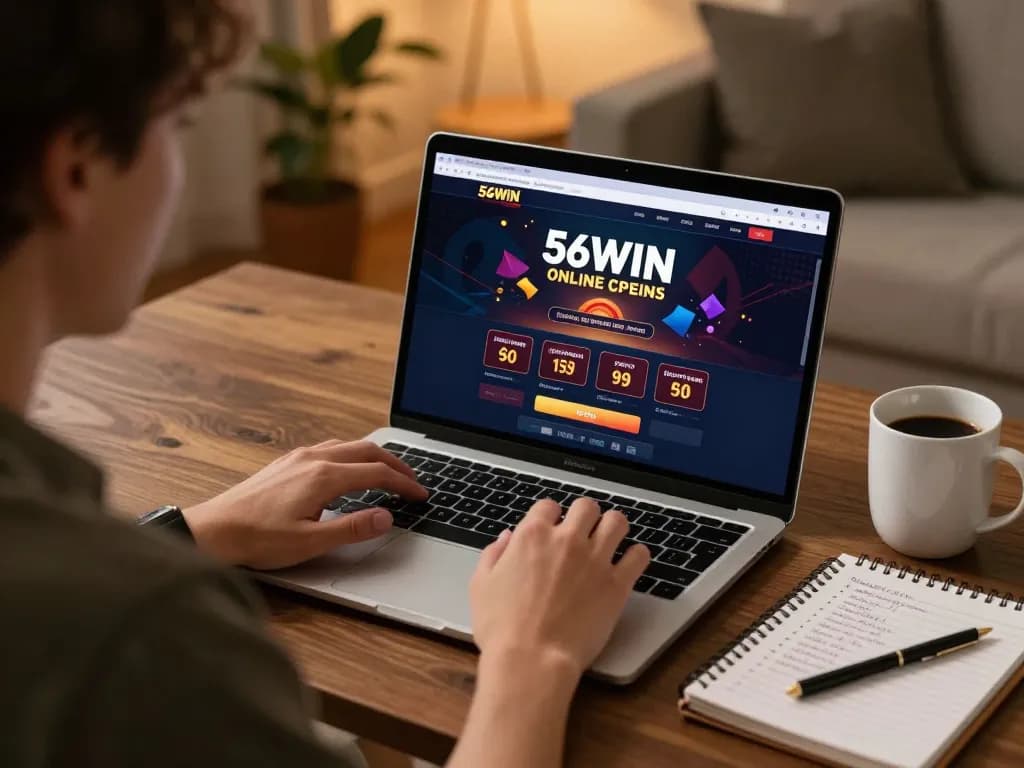 Engaging with the 56WIN online casino platform at home, showcasing strategic betting notes.