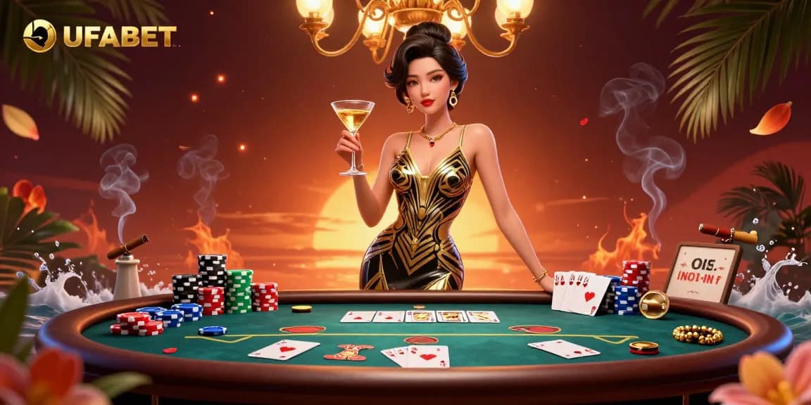 Celebrate online gaming at UFABET with elegant visuals and casino elements in a dynamic atmosphere.