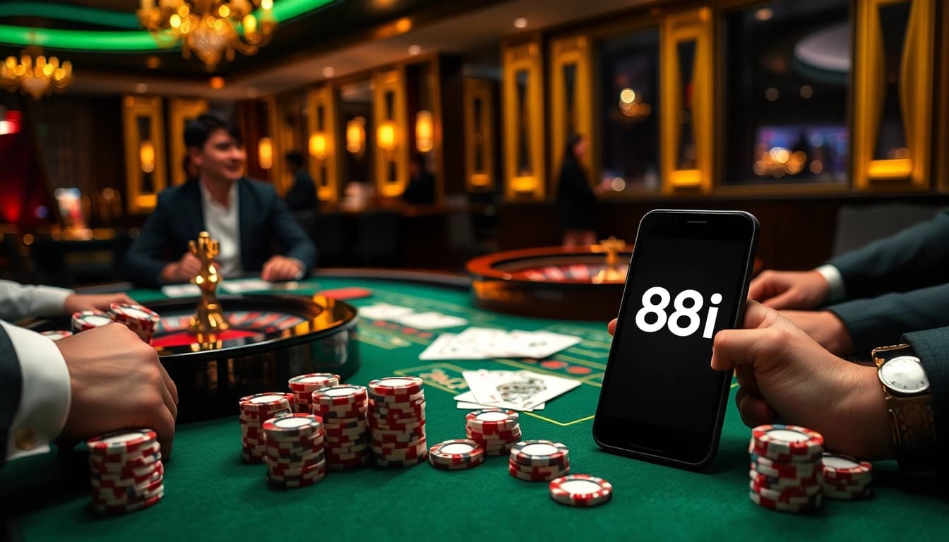 Exciting scene of players engaging in high-stakes gambling at an 88i casino table.