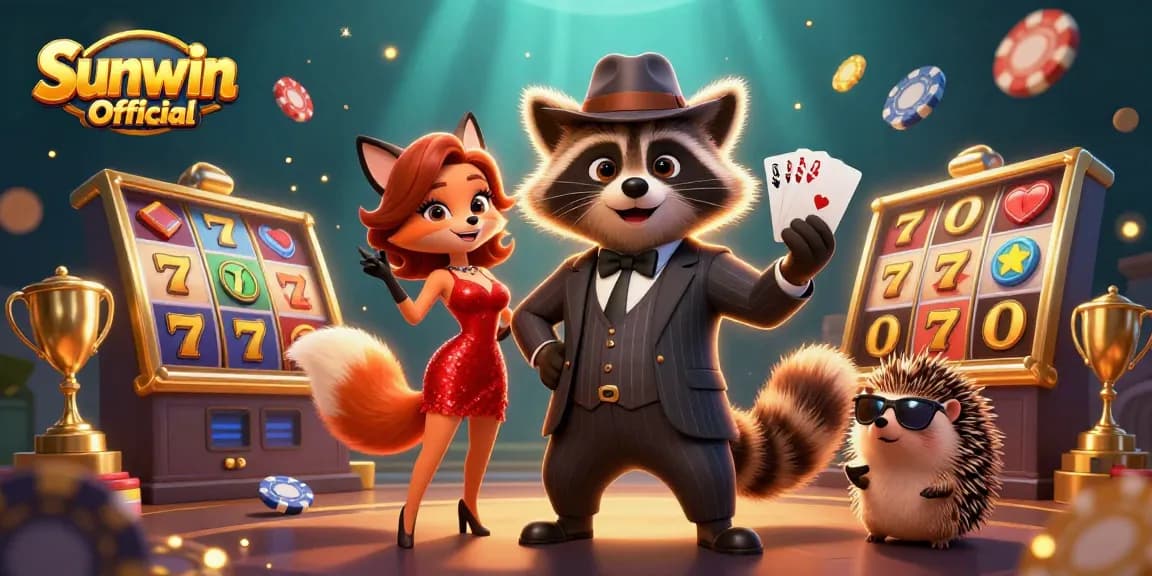 Experience the excitement of Sunwin Official with a royal flush hand in this vibrant casino illustration.