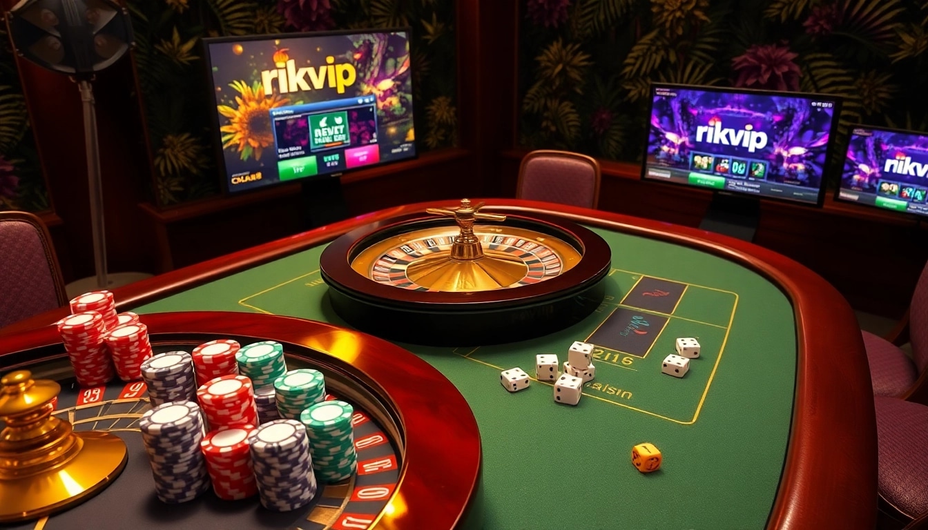 Playing poker and enjoying vibrant gameplay on rikvip's online interface in a luxurious casino setting.