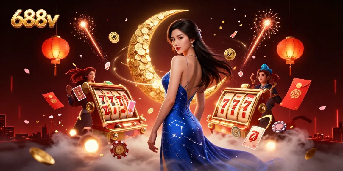 Experience thrilling gameplay with 688v's dynamic slot reels and vibrant casino elements.