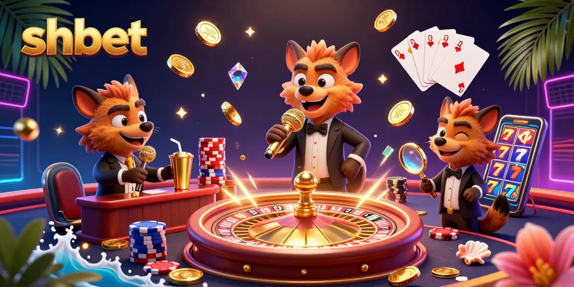 Experience the thrilling energy of shbet with vibrant hyena characters in a dynamic casino setting filled with gold coins and playful elements.