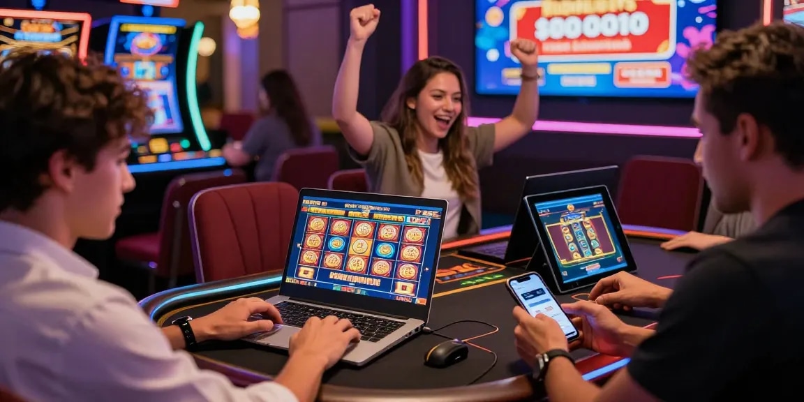 Players engaged at credit card casinos from https://dea.org.uk, showcasing excitement and modern gaming technology.