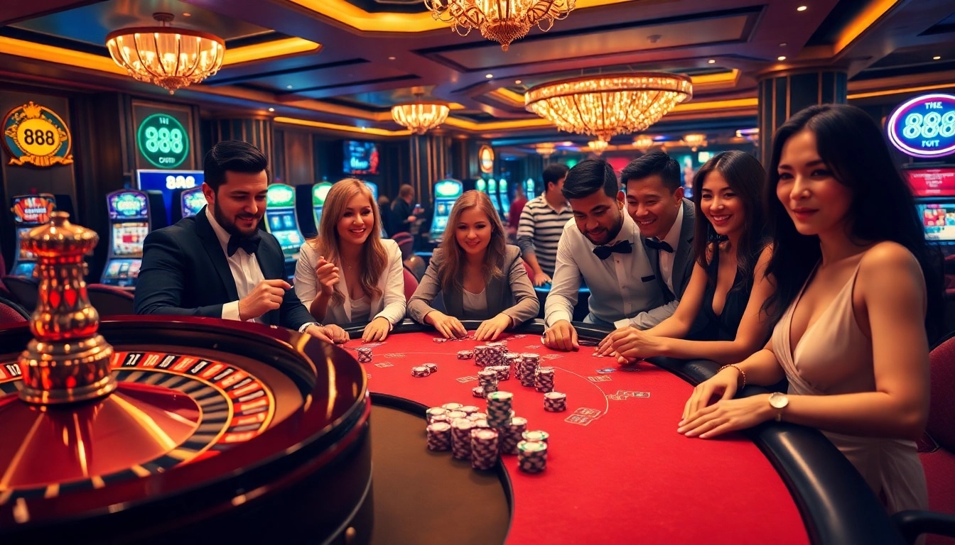 Experience the thrill of u 888 with players at an upscale casino table.