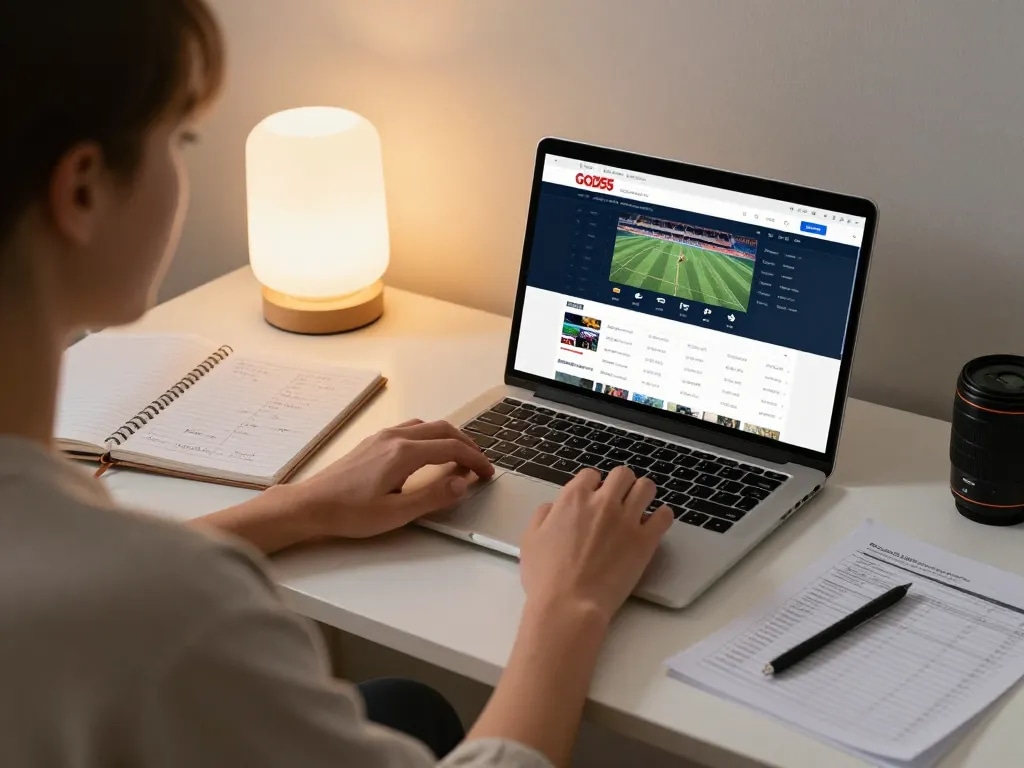Engaging with god55 sports online from a cozy home environment, including laptop and strategy notes