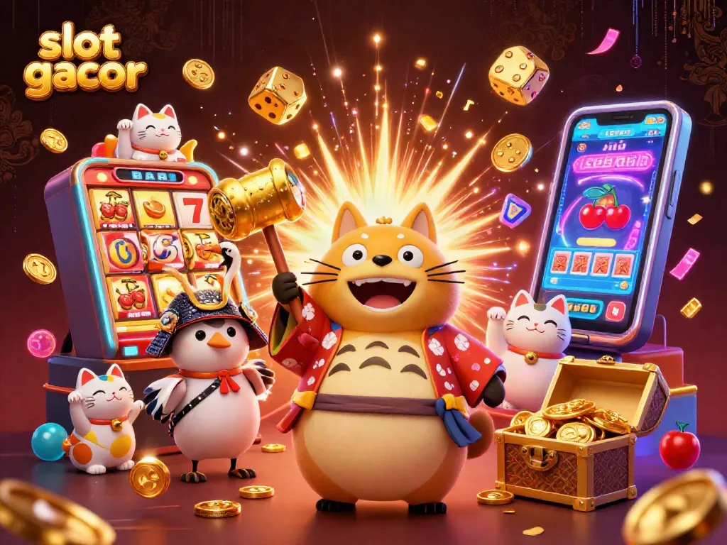Menyaksikan banyak slot gacor di antara maneki-neko berwarna-warni dan karakter Jepang di kasino digital.