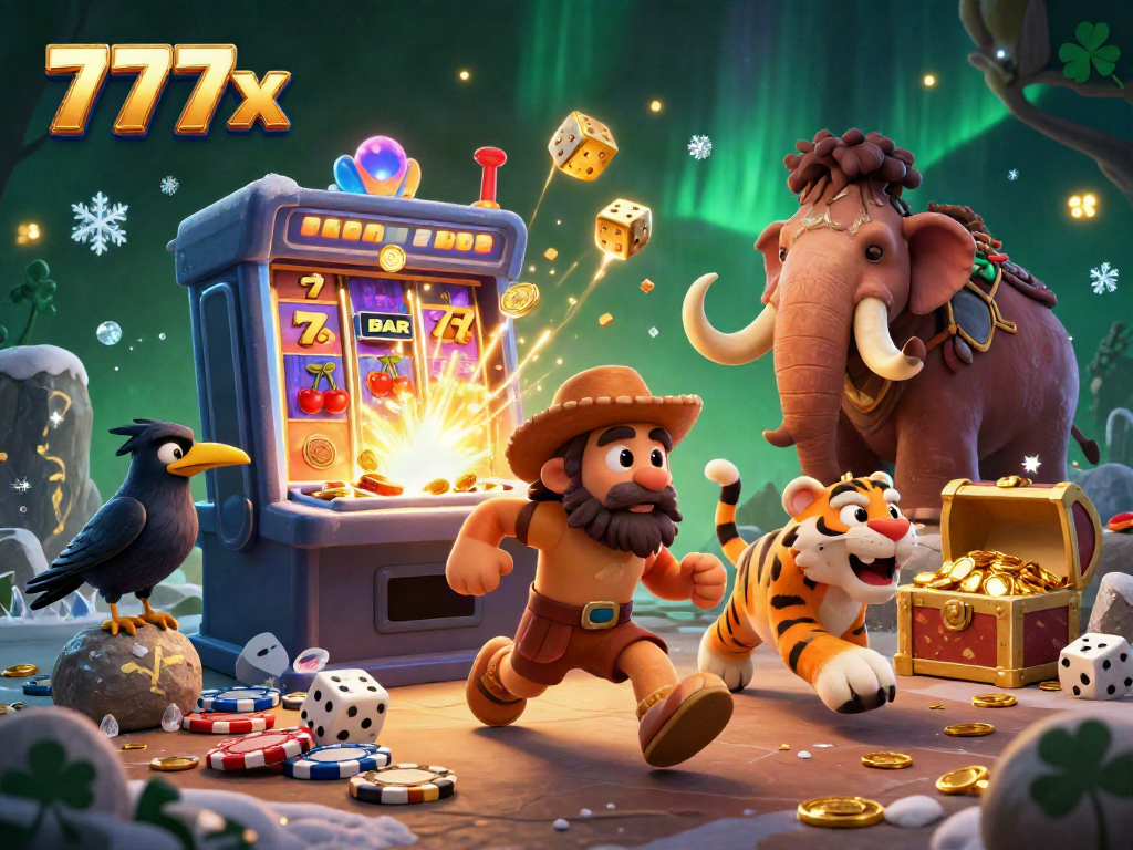 Experience thrilling wins at 777x with an engaging casino atmosphere illustrated in a dynamic scene.