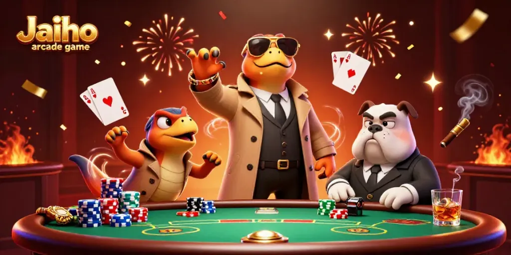 Experience thrilling gaming in the Jaiho arcade game with vibrant casino action and colorful characters.