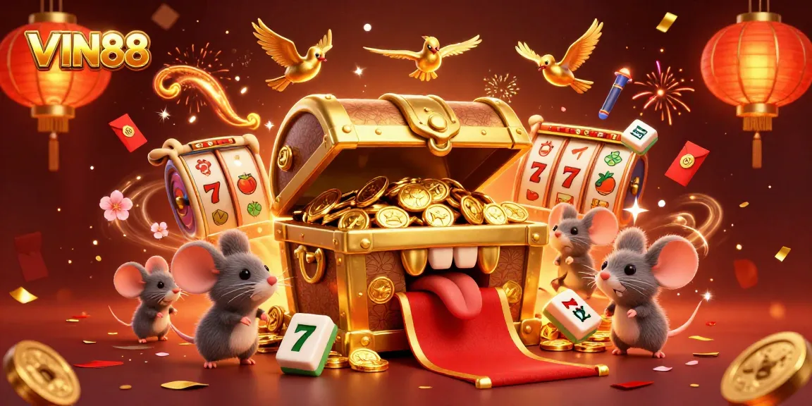 Engage with the vibrant world of VIN88 and explore thrilling slot games framed within a rich 3D illustration.