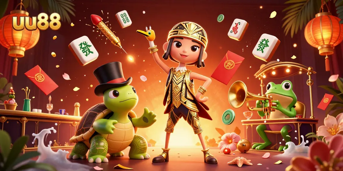 Experience excitement at uu88 with vibrant casino characters and festive elements in a lively scene.