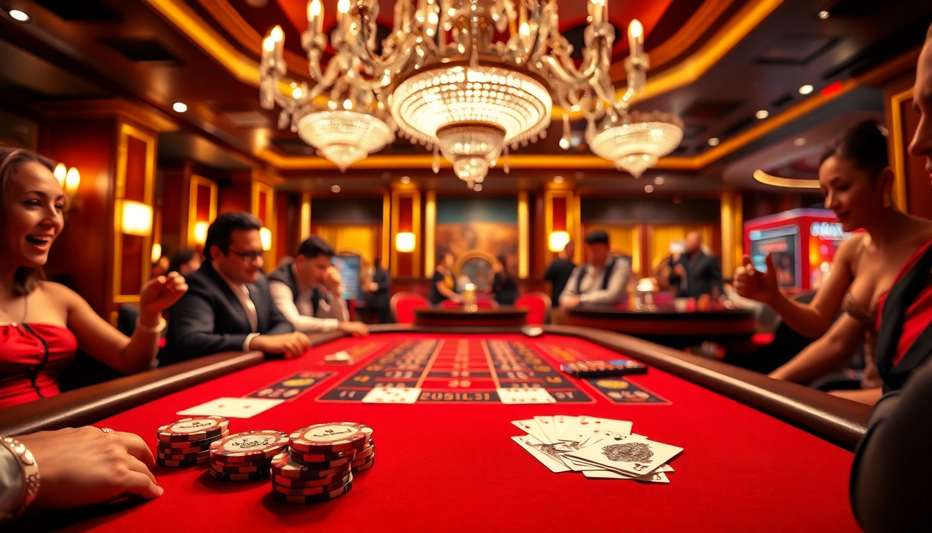 Pahala4D players engaging in an exciting baccarat game within a luxurious casino environment.