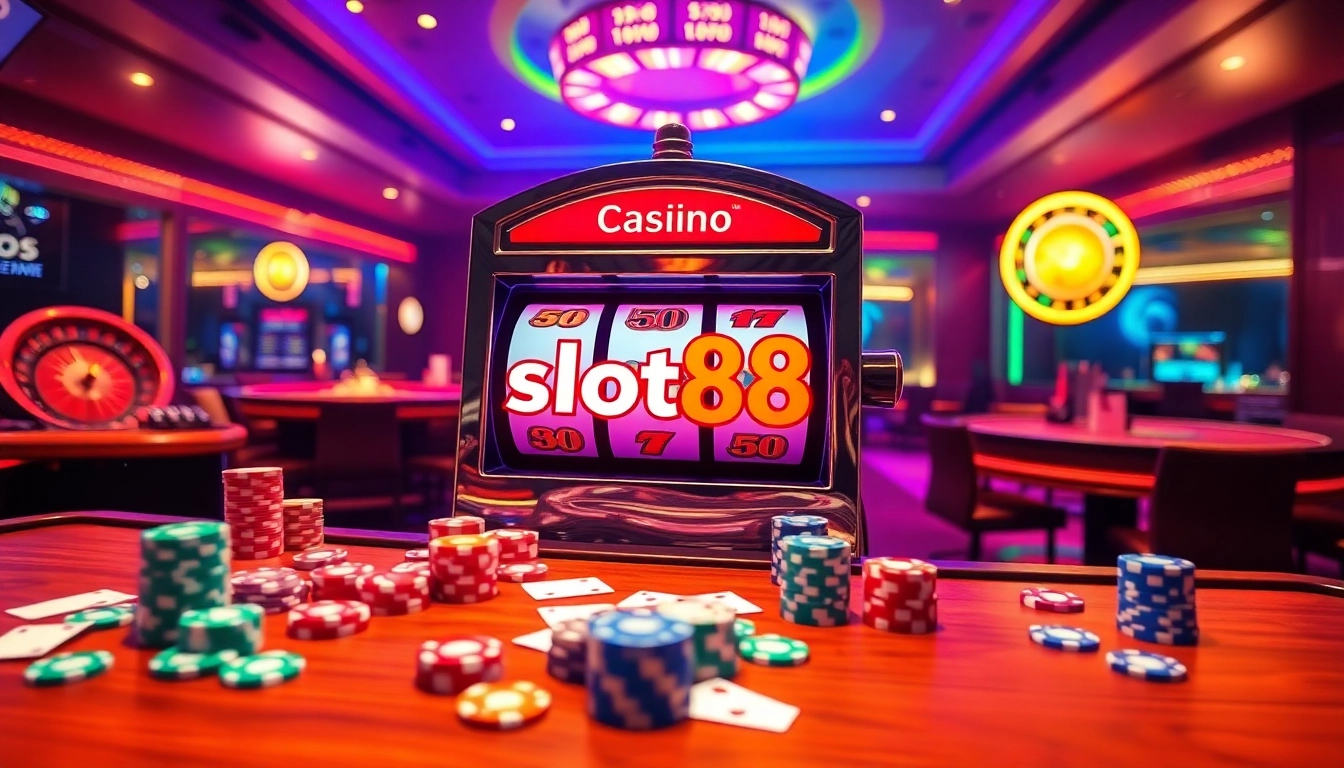Engaging scene featuring a vibrant slot88 slot machine and casino gaming elements.