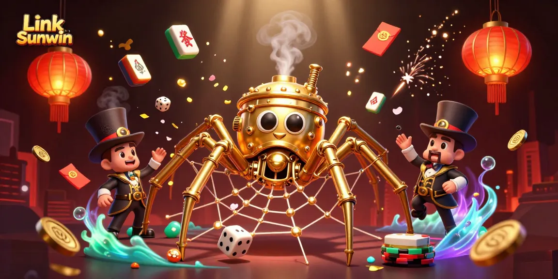 Experience Link Sunwin with a vivid portrayal of a steampunk spider weaving golden chains, capturing unexpected dice.