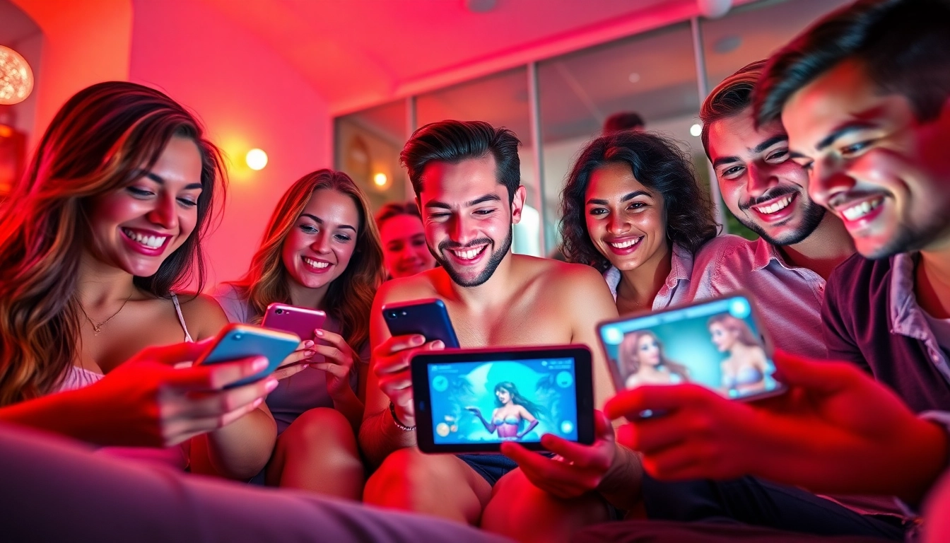 Engaging players enjoying interactive sex games on various devices in a vibrant setting.