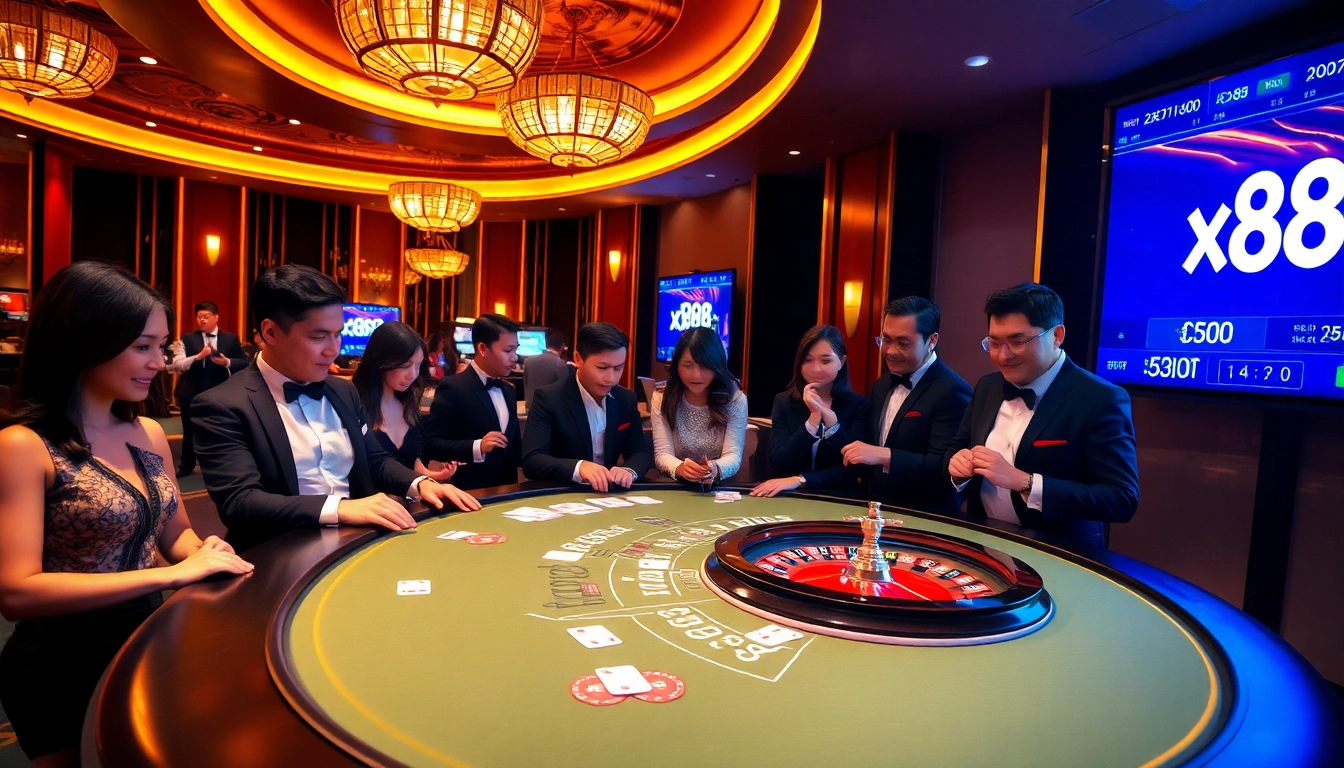 Players enjoying an exciting game at xx88 casino, surrounded by luxurious gaming elements.