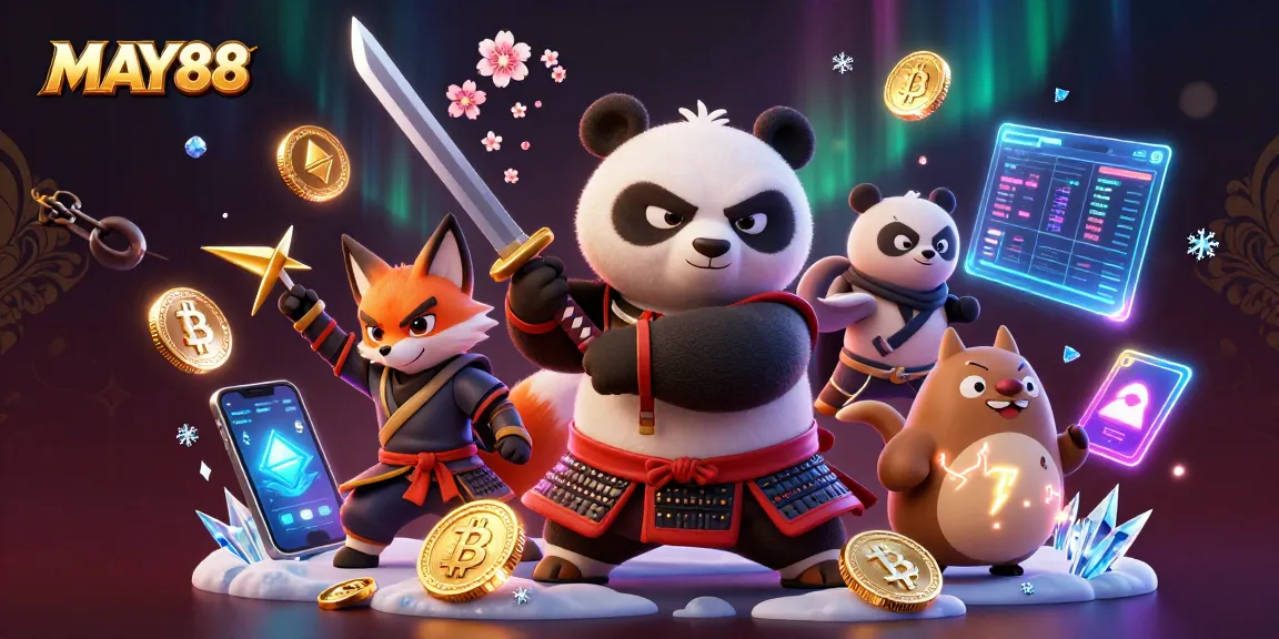 MAY88 showcases dynamic samurai and fox characters amidst vibrant casino elements, highlighting engaging gambling experiences.