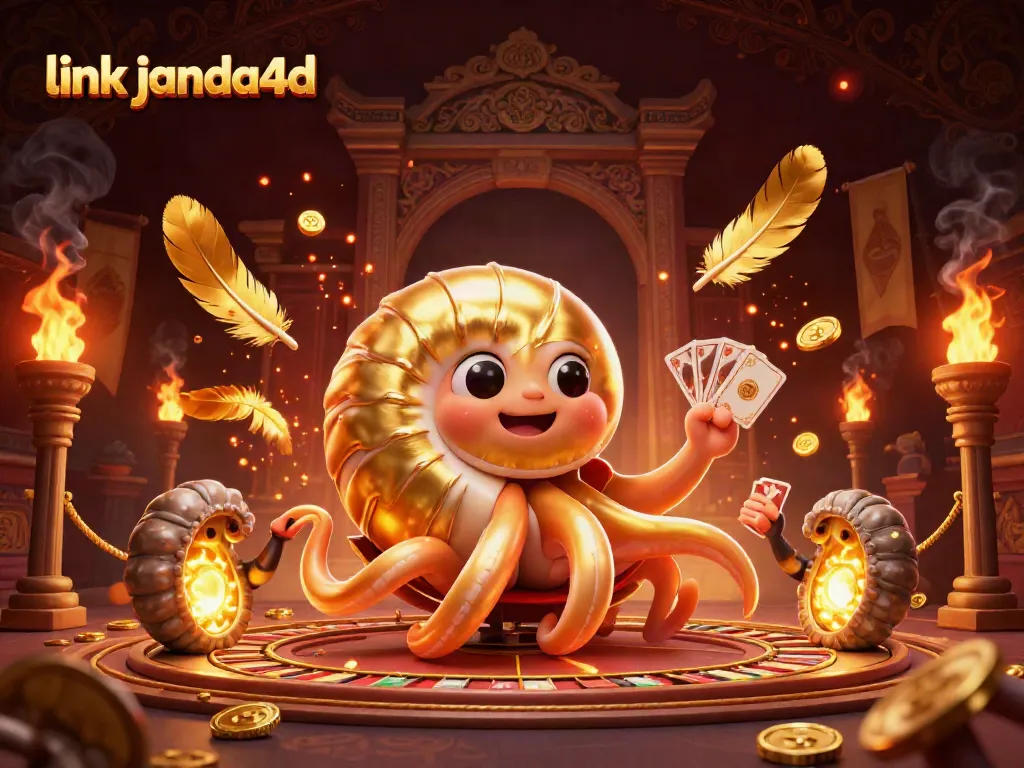 Menggunakan link janda4d, permainan kasino dan kartu berpadu dengan nautilus raksasa dalam ilustrasi 3D.