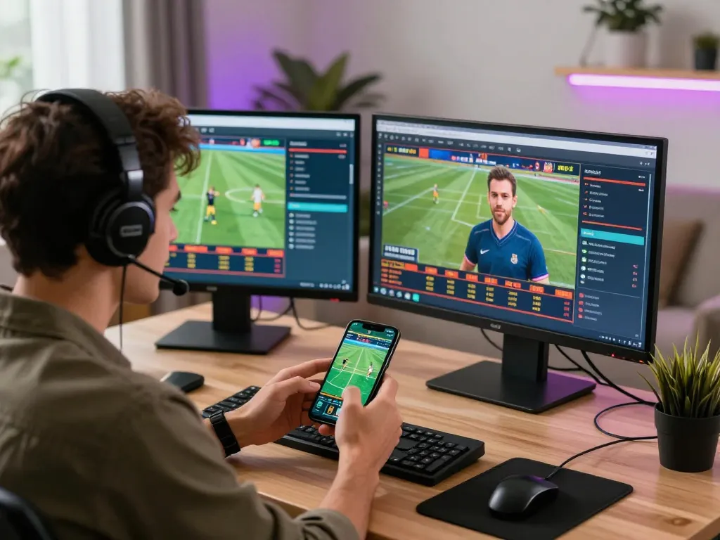 Exciting online gambling with bong99 sports betting in a modern home office.