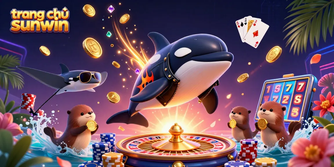 Experience the excitement of trang chủ sunwin with animated orca, stingray, and otters in a vibrant casino scene.