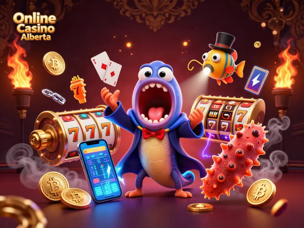 Engage with the vibrant scene of an Online Casino Alberta featuring a deep-sea eel magician.